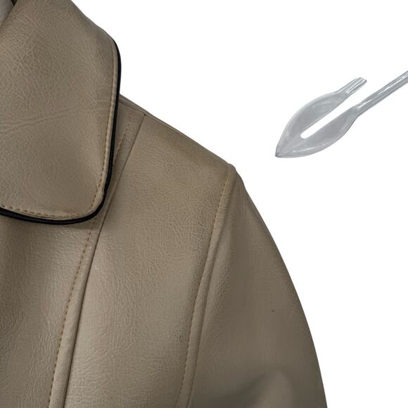 Vintage 1970s Dynahyde Faux Leather Jacket Cropped Boxy Contrast Trim Women's 10 - Picture 14 of 16